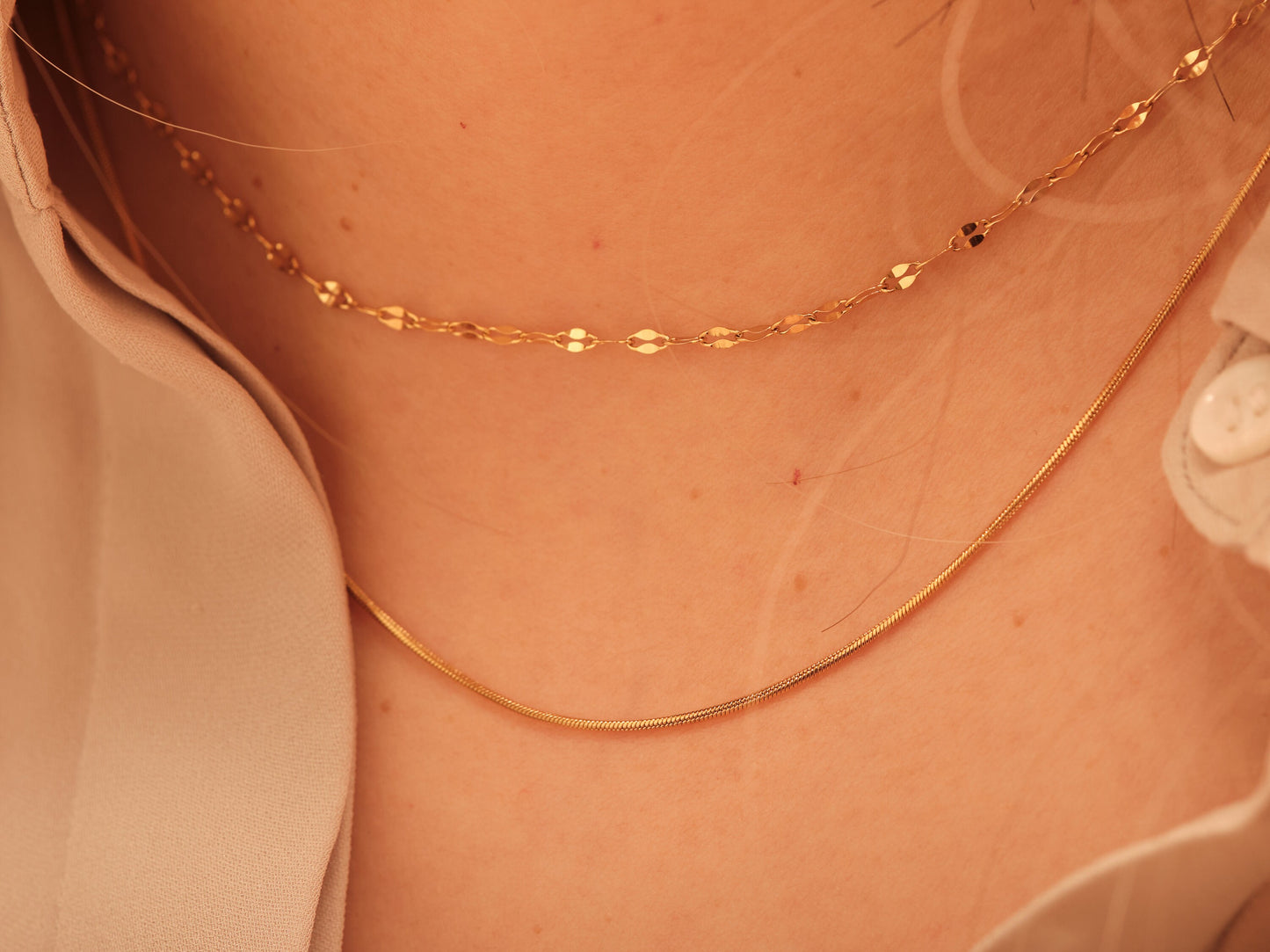 2 layers necklace Double Layered choker Gold Double necklace Lace chain choker snake chain necklace omega chain choker Sequin chain Necklace