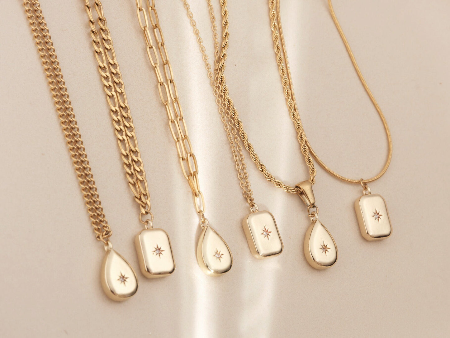 Gold Waterdrop - Square Zircon Star Necklaces, Square Geometric Necklaces, Minimalist Necklace for Women, Minimalist Rhinestone Necklace