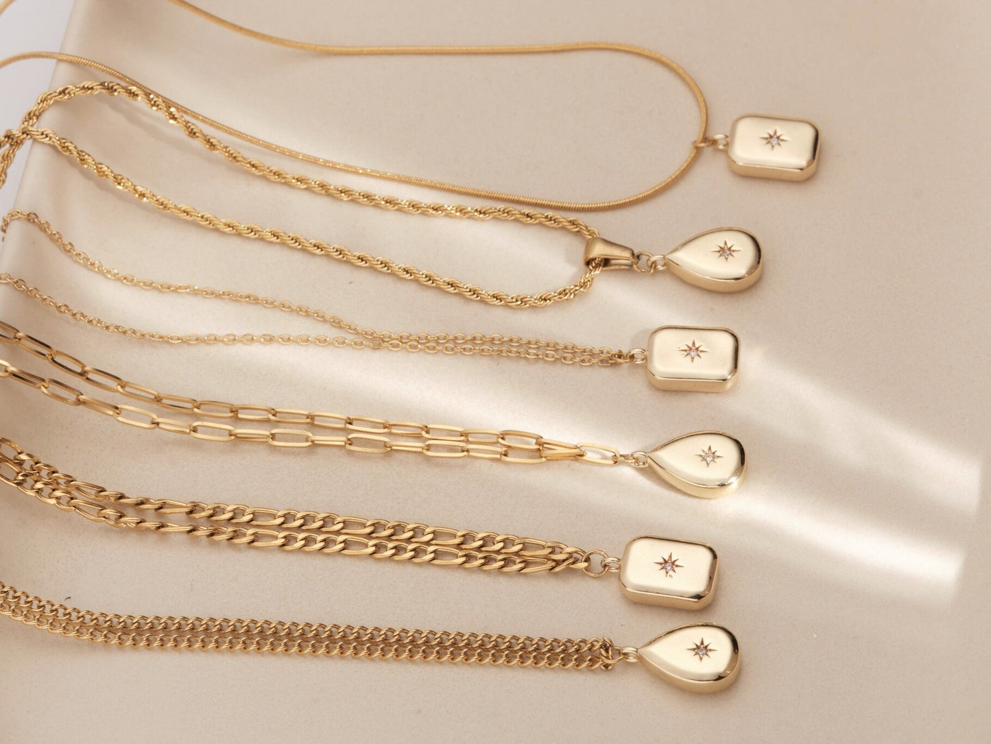 Gold Waterdrop - Square Zircon Star Necklaces, Square Geometric Necklaces, Minimalist Necklace for Women, Minimalist Rhinestone Necklace