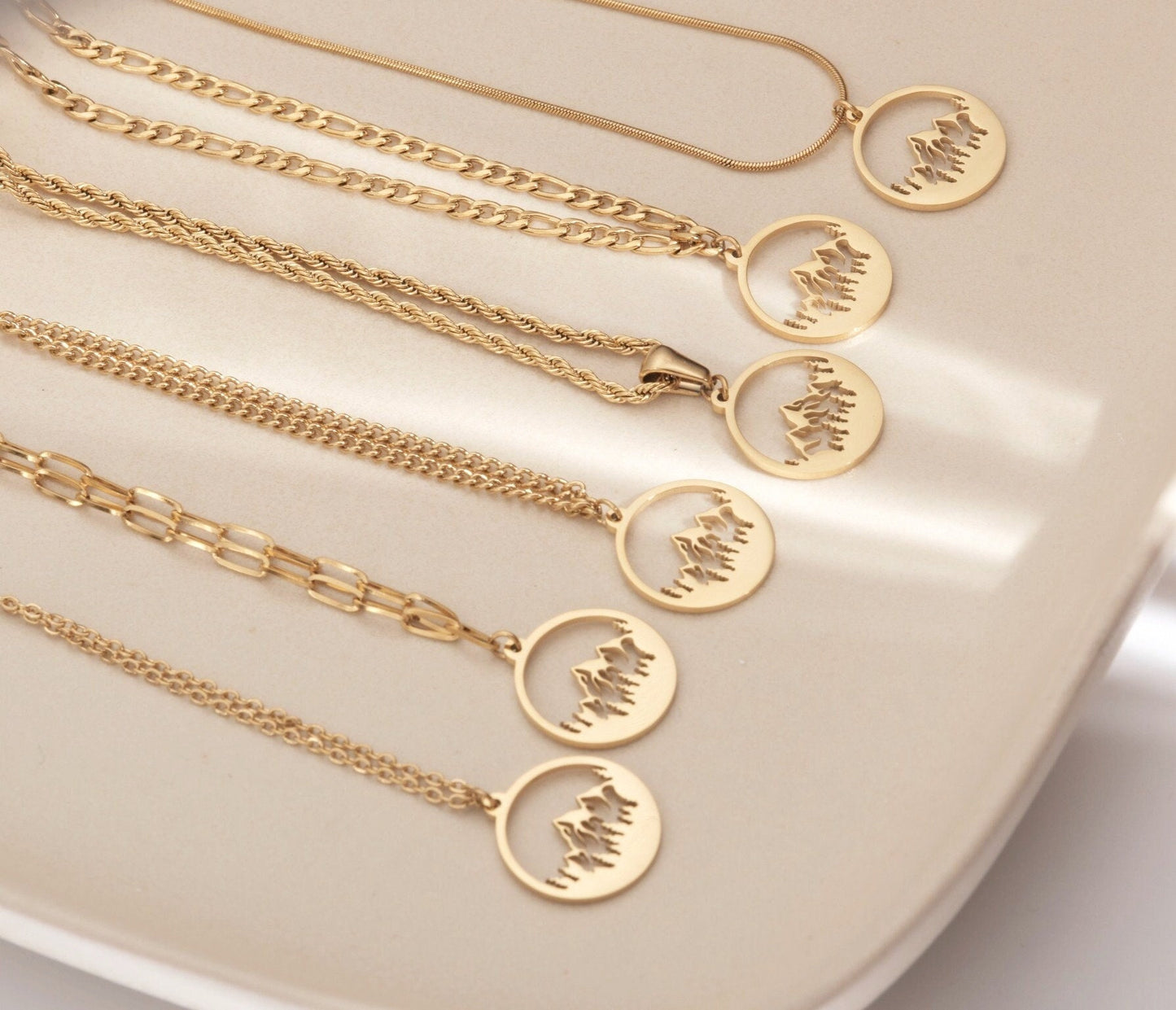 Mountain Necklace, Wanderlust Necklace, The Mountains Are Calling, Mountain Jewelry, Mountain Pendant, Mountain Charm, Mountain disc