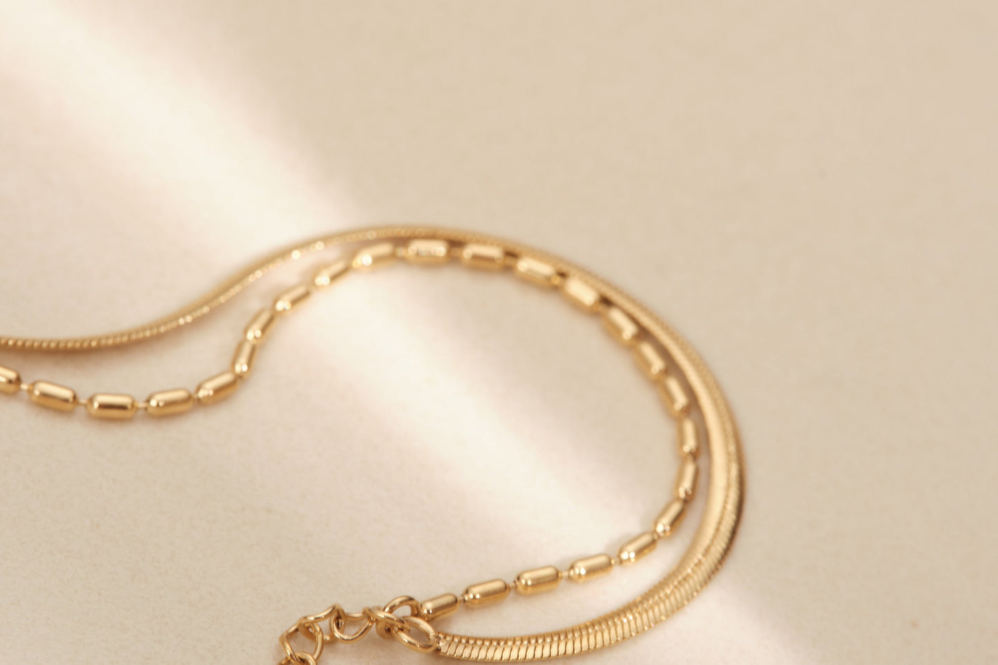 Gold Double Layer Bracelet, Double Herringbone Bracelet, Gold 2 Layer Bracelet, Beaded Bracelet, Waterproof, Double Snake Chain Bracelet