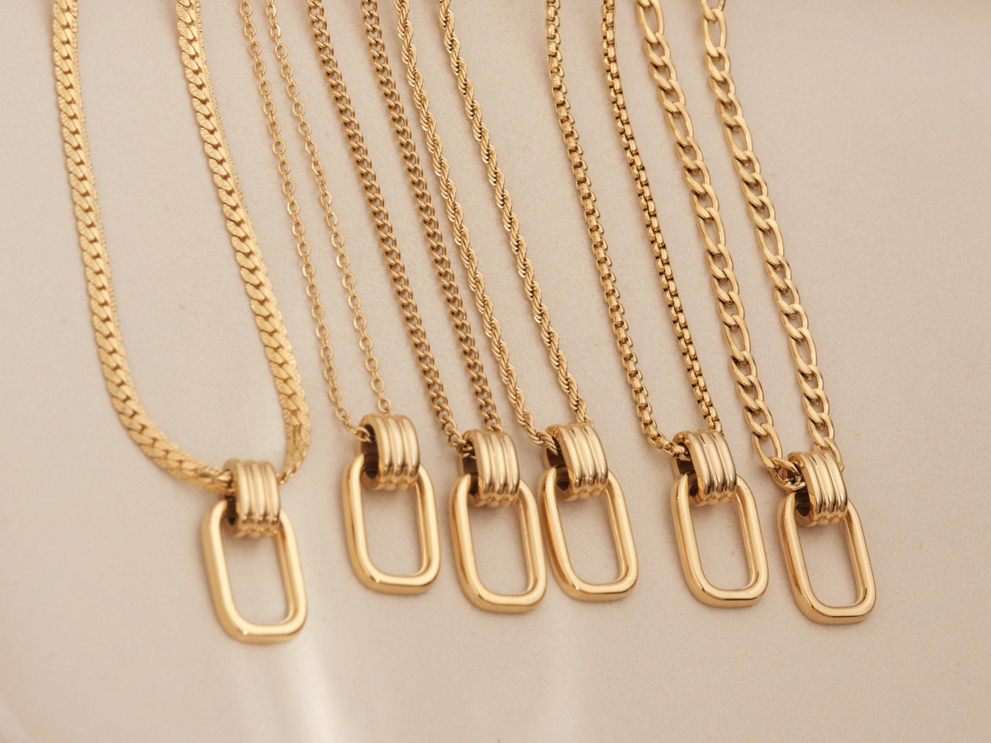 Gold Open Rectangle Necklace, Simple Minimal Layering, Cable Chain, Geometric, Open Bar Pendant Necklace, Best choose for Modern Look