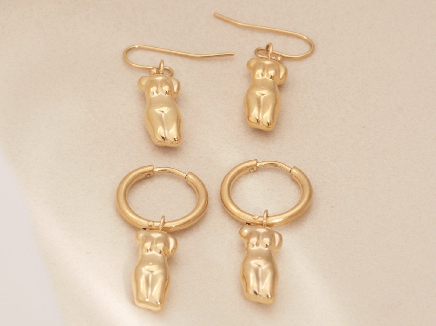 Abstract Female Body Silhouette Necklace, Female Silhoutte Necklace, Gold Statement Earring Minimal Earrings, Modern Earring WATERPROOF