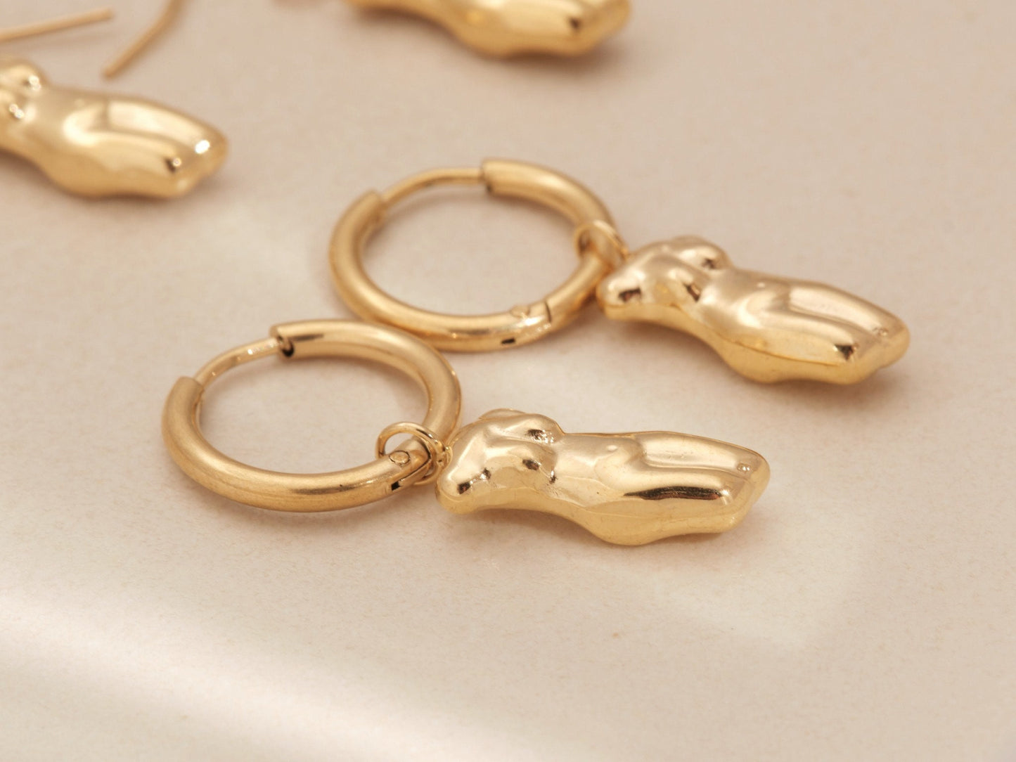 Abstract Female Body Silhouette Necklace, Female Silhoutte Necklace, Gold Statement Earring Minimal Earrings, Modern Earring WATERPROOF