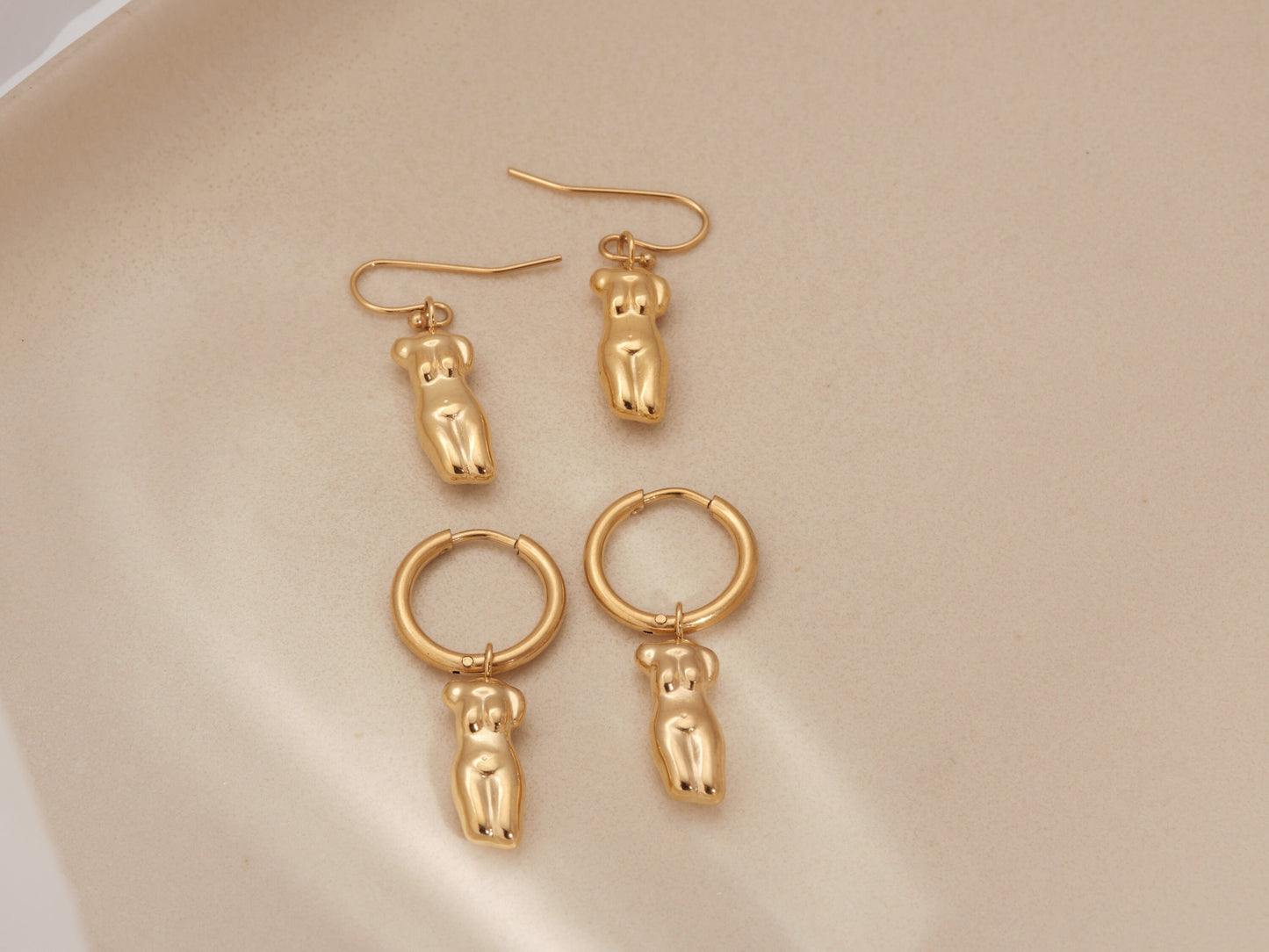 18k Gold pvd Female Bust Earrings God Body Earrings Minimalist Naked Body Hoops Nude Woman Figure Huggies Body Sculpture Gold Earrings