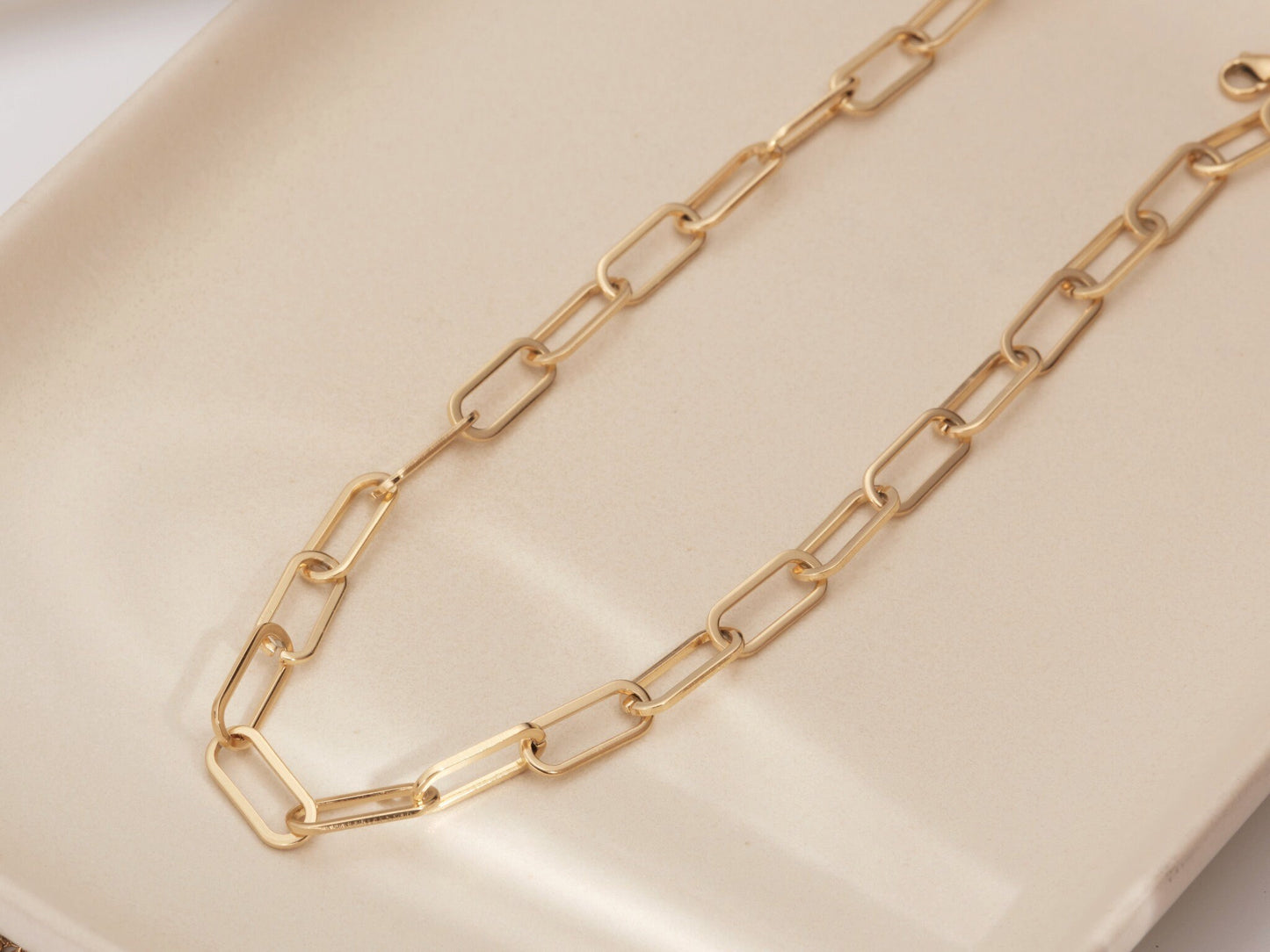 Gold Chunky Paperclip Necklace Gold Chain Necklace, Paperclip Chains, Rectangle Chains Necklace, Gold Link Chain Necklace, WATERPROOF