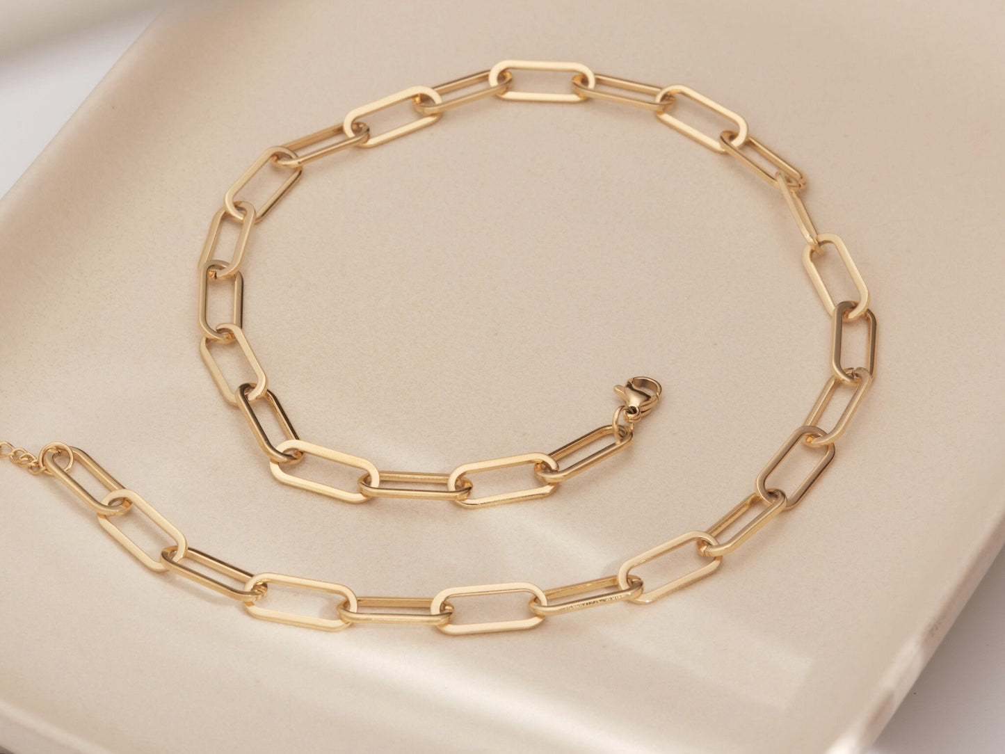 Gold Chunky Paperclip Necklace Gold Chain Necklace, Paperclip Chains, Rectangle Chains Necklace, Gold Link Chain Necklace, WATERPROOF