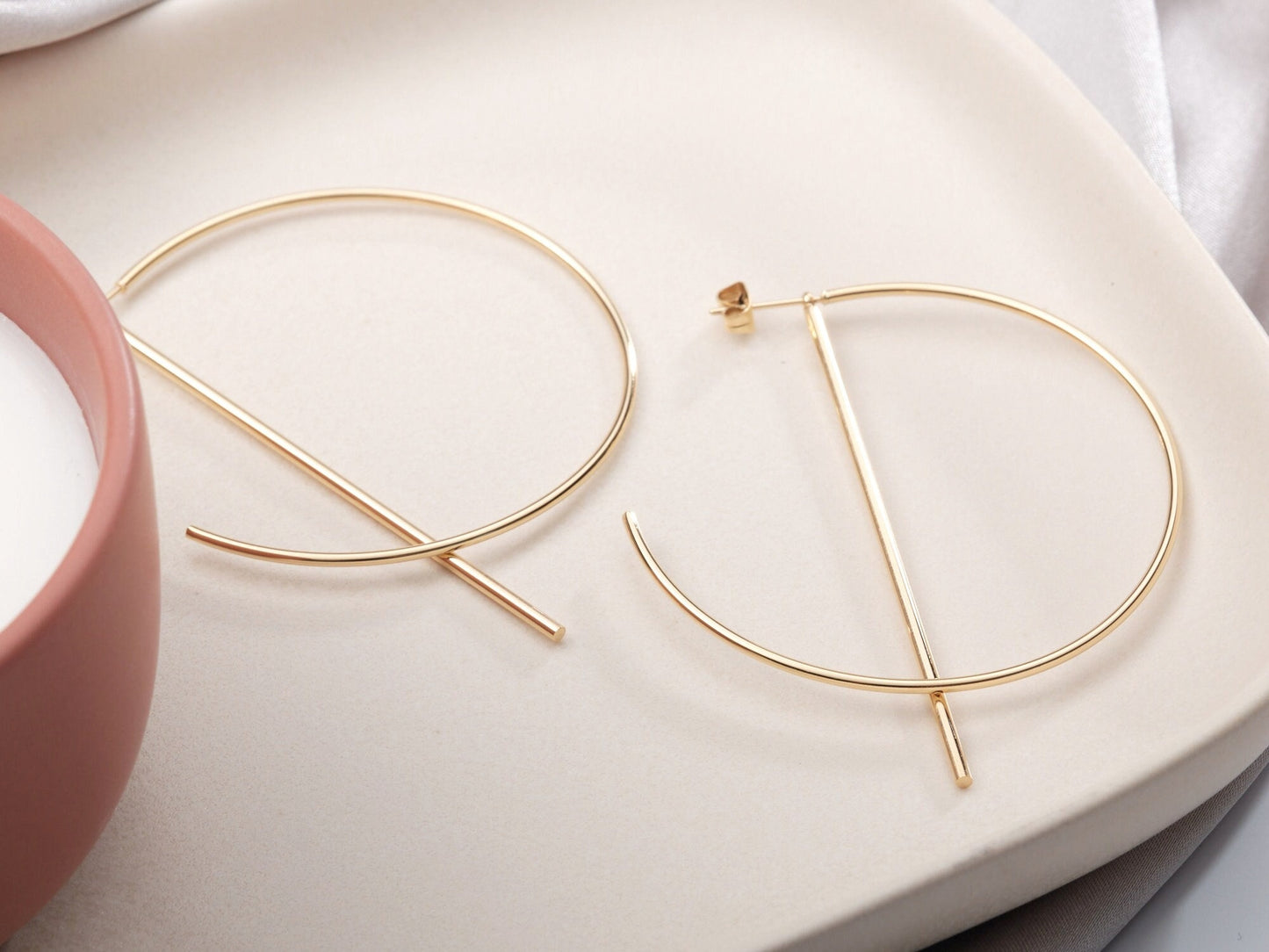 Big hoop earrings, Hoop line earrings, Gold bar hoop earrings, gift for her, large hoop earrings Dainty Hoops, Minimalist Hoops Geometry