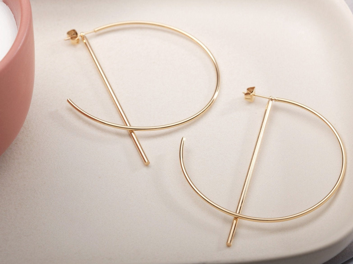Big hoop earrings, Hoop line earrings, Gold bar hoop earrings, gift for her, large hoop earrings Dainty Hoops, Minimalist Hoops Geometry