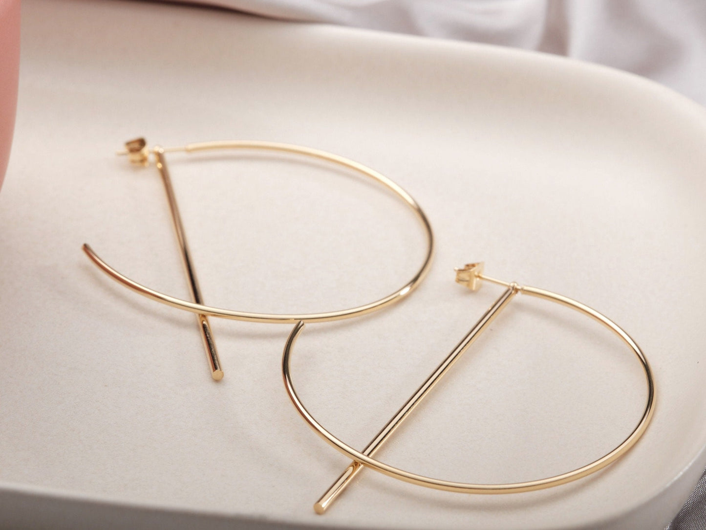 Big hoop earrings, Hoop line earrings, Gold bar hoop earrings, gift for her, large hoop earrings Dainty Hoops, Minimalist Hoops Geometry