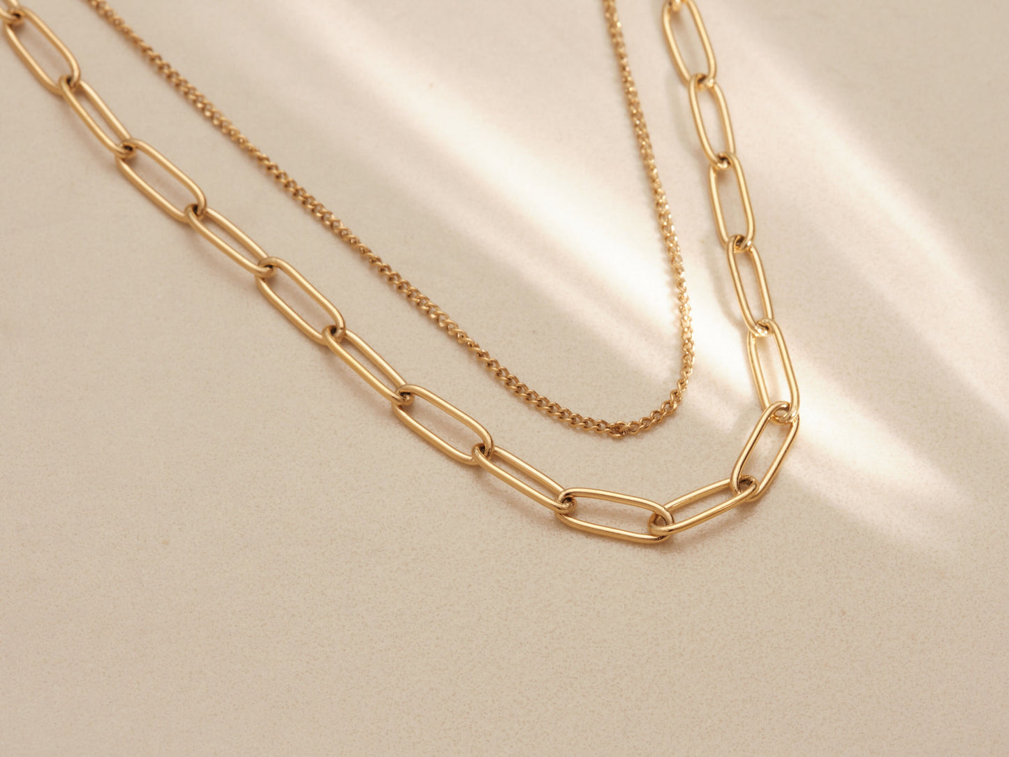 18K Gold Rectangle Chain Toggle Cuban Necklace, Double Chain, OT Necklace, Toggle Clasp Choker, Double Layer Necklace WATERPROOF jewelry