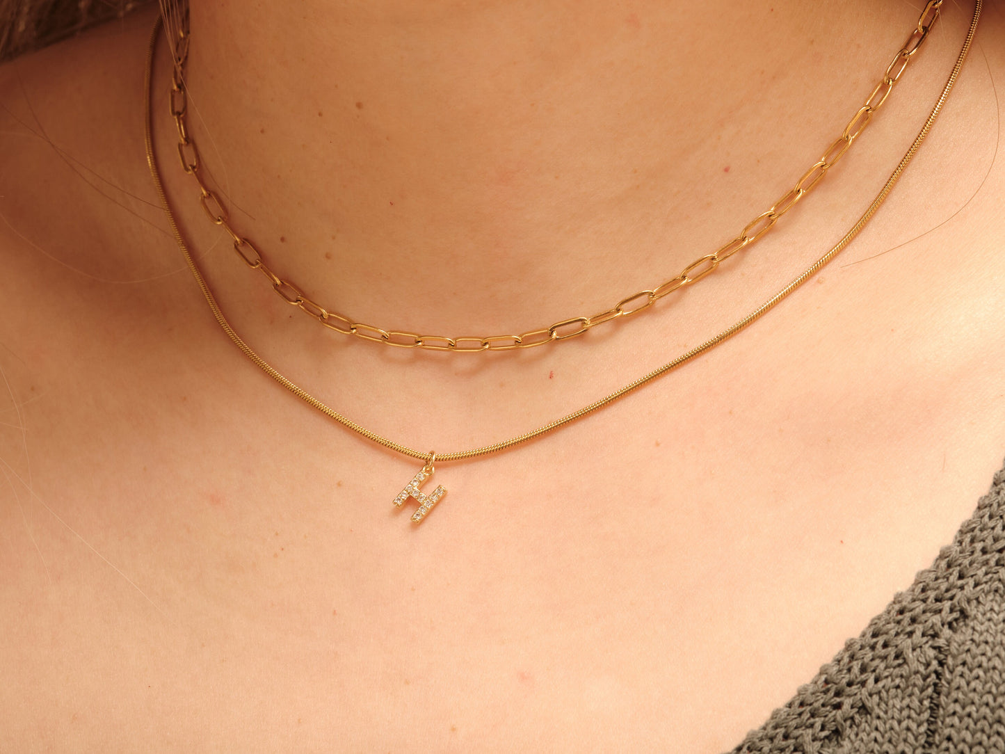 18K Gold Herringbone Necklace Set Gold Double Layered Snake Chain Set Herringbone Layering Necklace Layering Gold Chain Set Paperclip Chain