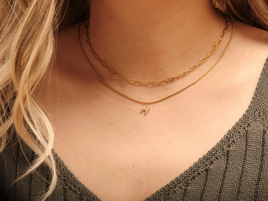 18K Gold Herringbone Necklace Set Gold Double Layered Snake Chain Set Herringbone Layering Necklace Layering Gold Chain Set Paperclip Chain