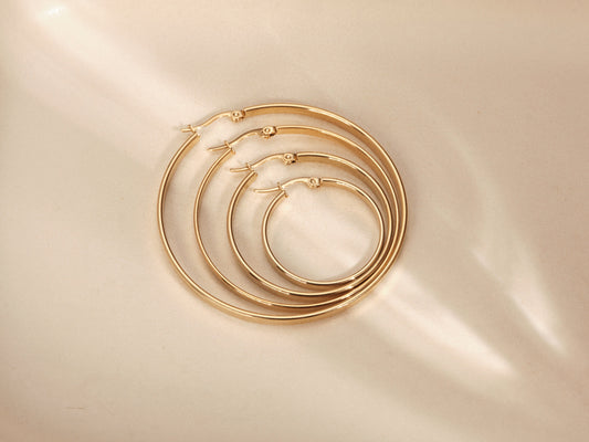 Gold Hoop Earrings, Gold Hoops, Gold Earrings, Large Hoops, Large Gold Hoop Earrings, WATERPROOF, Tarnish Free Earrings, Plain Hoops