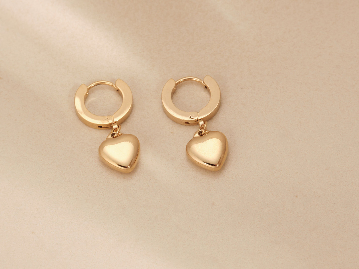 Gold Heart Earrings, Gold Hoops, Heart Charm, Gold Earrings, WATERPROOF, Gift for her, Tarnish Free, Gift for Girls Birthday