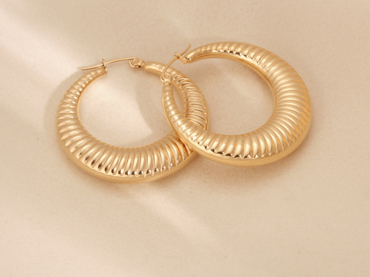 18K Gold Flat Croissant Earrings, Gold Croissant Earrings, Gold Croissant Hoops, Chunky Earrings, Statement Earrings, Thick Hoop Earrings