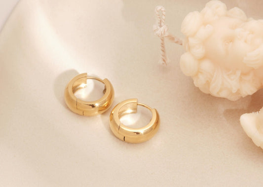 Gold hoop earring hypoallergenic, gold hoop earrings, thick hoop earrings, Gold Huggie Hoop Earrings, chunky Huggie, WATERPROOF hoops