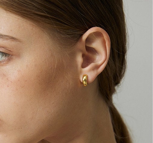 Gold hoop earring hypoallergenic, gold hoop earrings, thick hoop earrings, Gold Huggie Hoop Earrings, chunky Huggie, WATERPROOF hoops