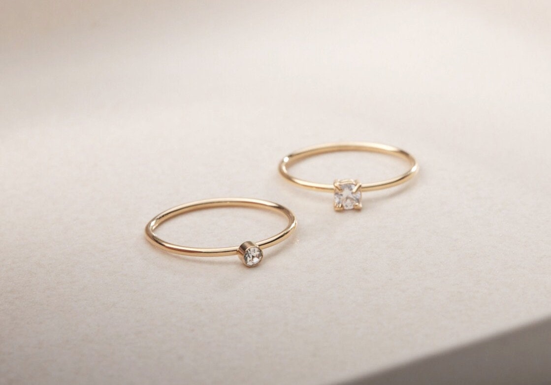 18K Gold Minimalist ring, Thin Gold Square Zirconia ring, Gold CZ ring, Hypoallergenic, Water-resistant, Gift for her, CZ Gold ring