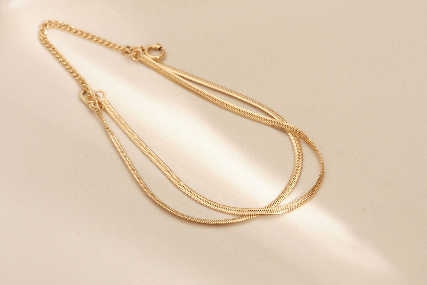 Double Gold pvd Herringbone Bracelet 18K Gold bracelet, Double Gold Herringbone Chain Bracelet, layered bracelet, snake chain bracelet