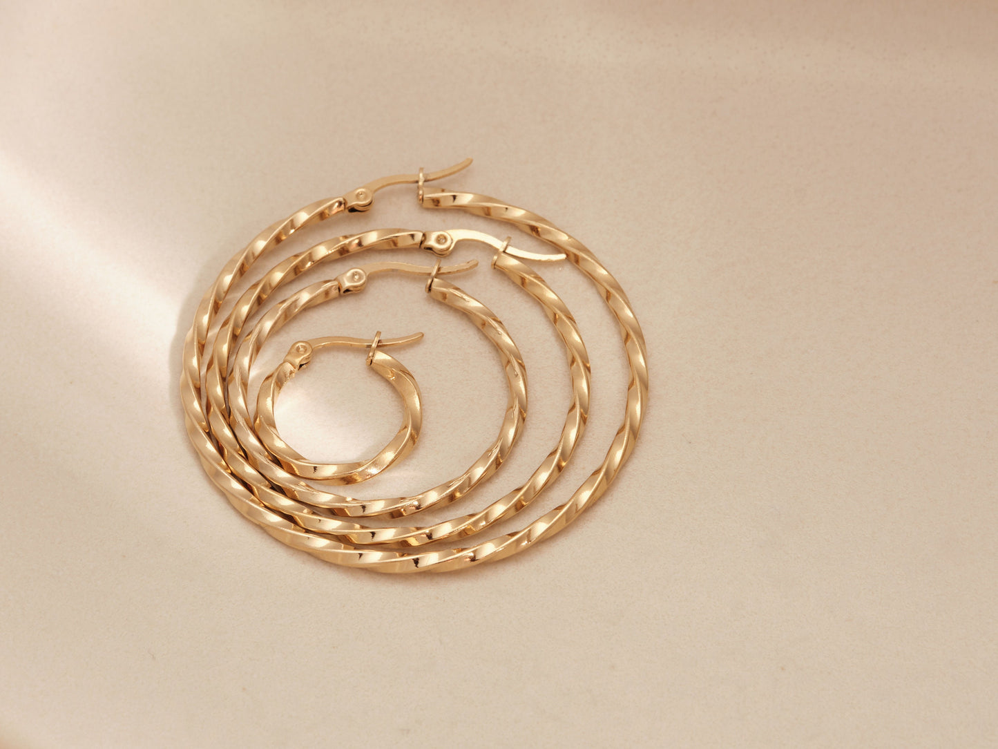 Gold Twisted Hoops, Gold Earrings, Gold Twisted Earrings, Gold Hoop Earrings, Small Hoops, Large Hoops, WATERPROOF, Gold Medium Hoops, Gift