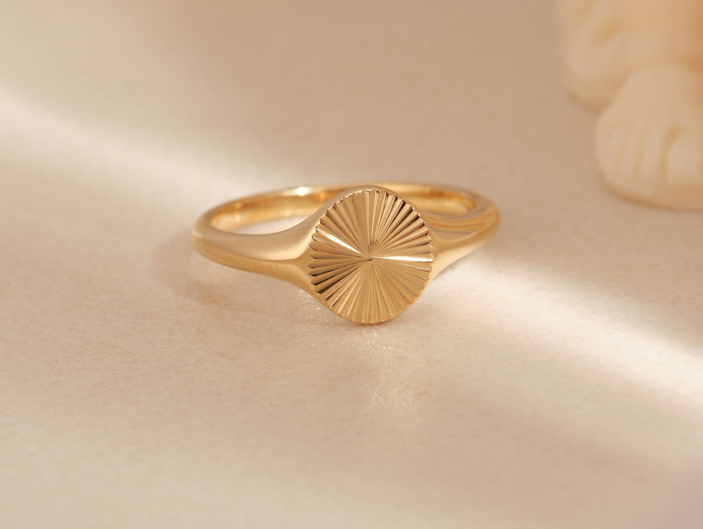 18K Sunbeam Ring 18K Gold Plated Signet Ring Delicate Ring Tiny Ring Stripe Ring Sunshine Ring Statement Ring Vintage Ring Minimalist Ring
