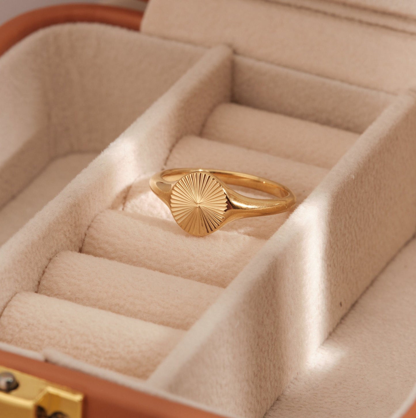 18K Sunbeam Ring 18K Gold Plated Signet Ring Delicate Ring Tiny Ring Stripe Ring Sunshine Ring Statement Ring Vintage Ring Minimalist Ring