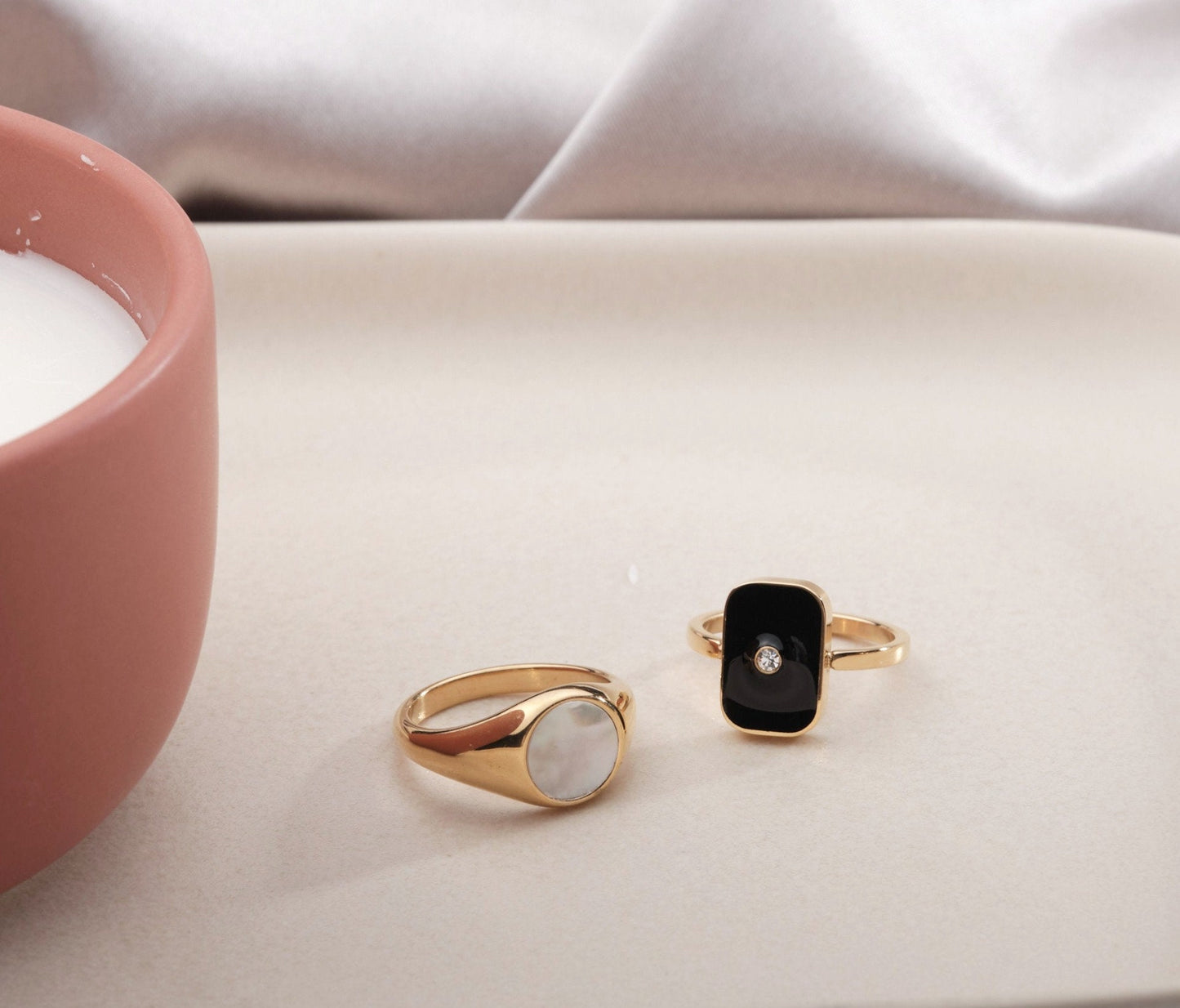 18K Gold Black Enamel Rectangle Gold Signet Rings, Zirconia North Star Ring, Wide Gold Ring, Statement Ring, Chuncky Ring Gold Black Ring
