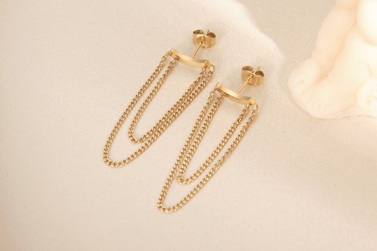 Gold Tiny Chain Earrings, Gold drop Chain Earrings, Chain Dangle Earrings, Gold Earrings, Minimalist Earrings, WATERPROOF, Gift for her