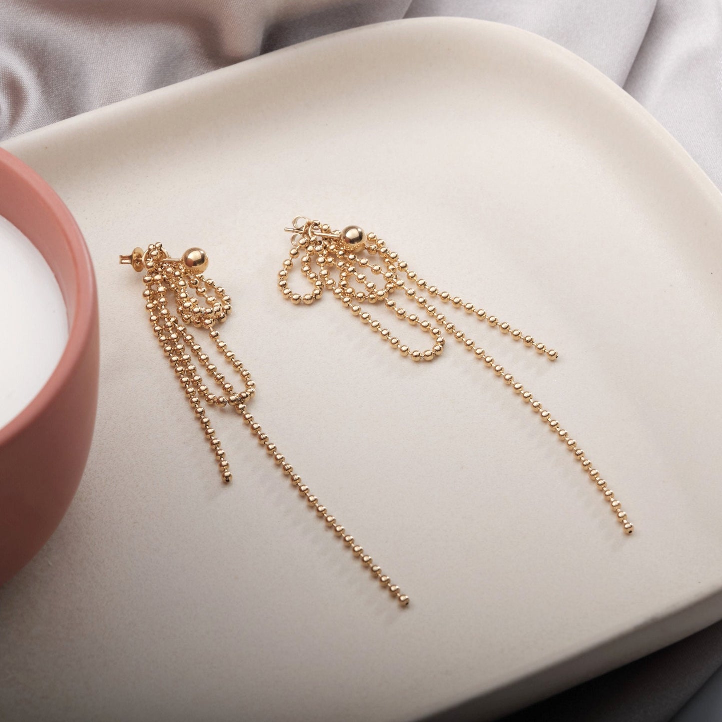 Shiny gold seed bead earrings, Long sparkle earrings, Statement fringe earrings, Bohemian jewelry, Party Earrings, Dangle, Boho, Tribal