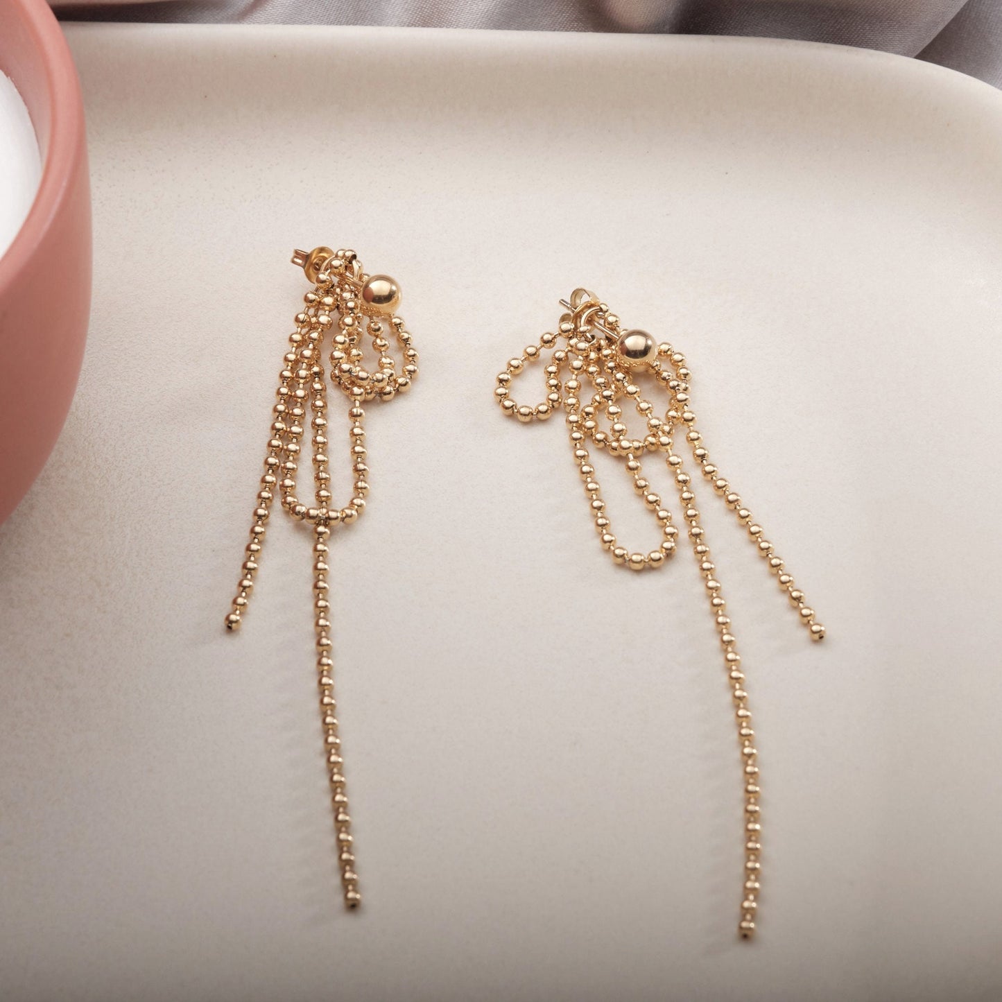 Shiny gold seed bead earrings, Long sparkle earrings, Statement fringe earrings, Bohemian jewelry, Party Earrings, Dangle, Boho, Tribal