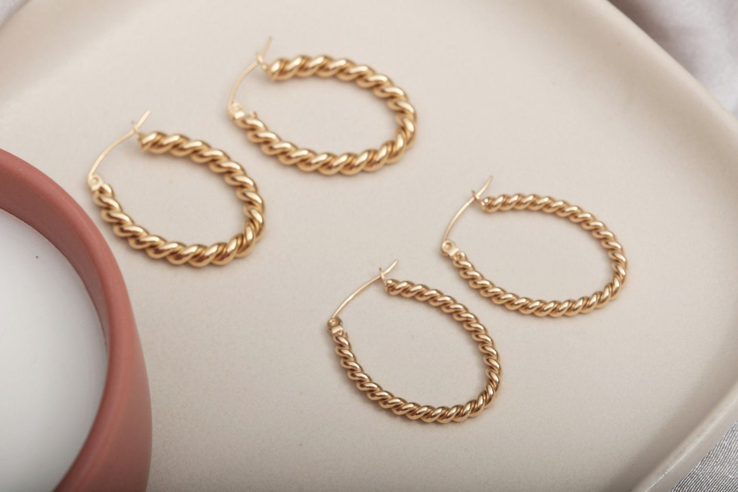 Gold Twist Hoop Earring French Twist hoops Gold Oval Earring Hoops Oval Hoops Twisted Hoops Twisted WATERPROOF Hoops Chunky Twisted
