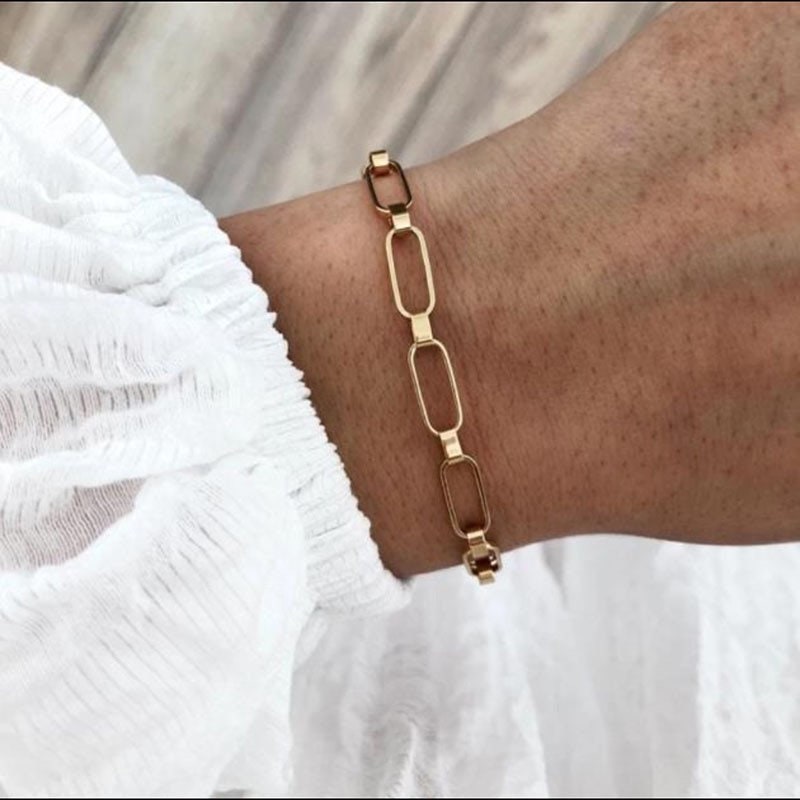 Link Chain Bracelet, 18k Gold Chunky Chain Bracelet, Gold thick Chain Bracelet, Chunky Curb Chain Bracelet, Stacking Bracelet Womens