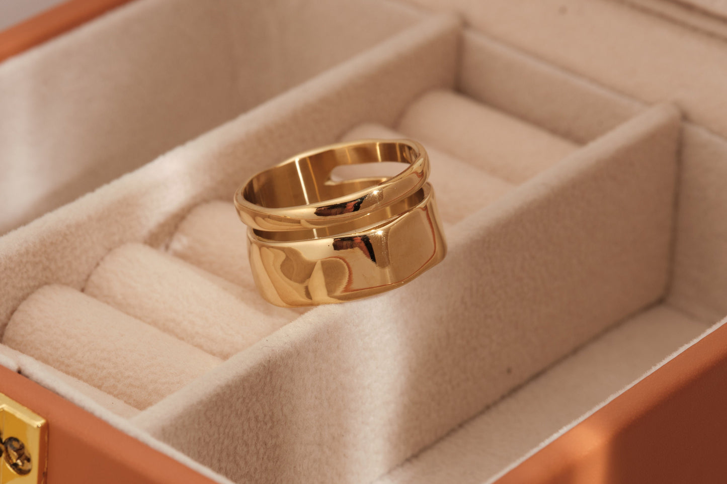 18K Gold Double Band Ring, Gold Double Ring, Gold Band Ring, stacking ring, simple band, Gold Wide Band, Gold Wedding Band, WATERPROOF