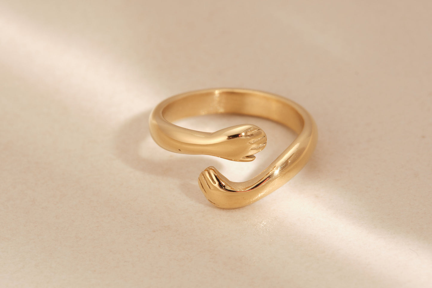 18k Gold Hug Ring Gold Hugging Hands Gold Hug Ring, Couple Ring Love Ring Open Hug Ring Friendship Ring WATERPROOF Hugging Ring