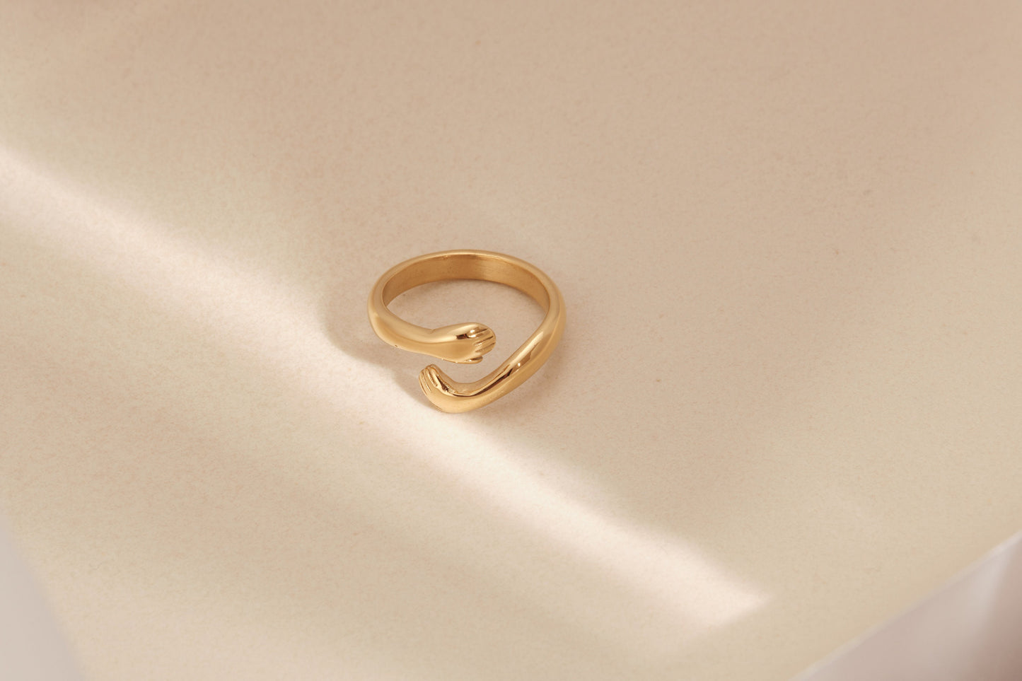 18k Gold Hug Ring Gold Hugging Hands Gold Hug Ring, Couple Ring Love Ring Open Hug Ring Friendship Ring WATERPROOF Hugging Ring