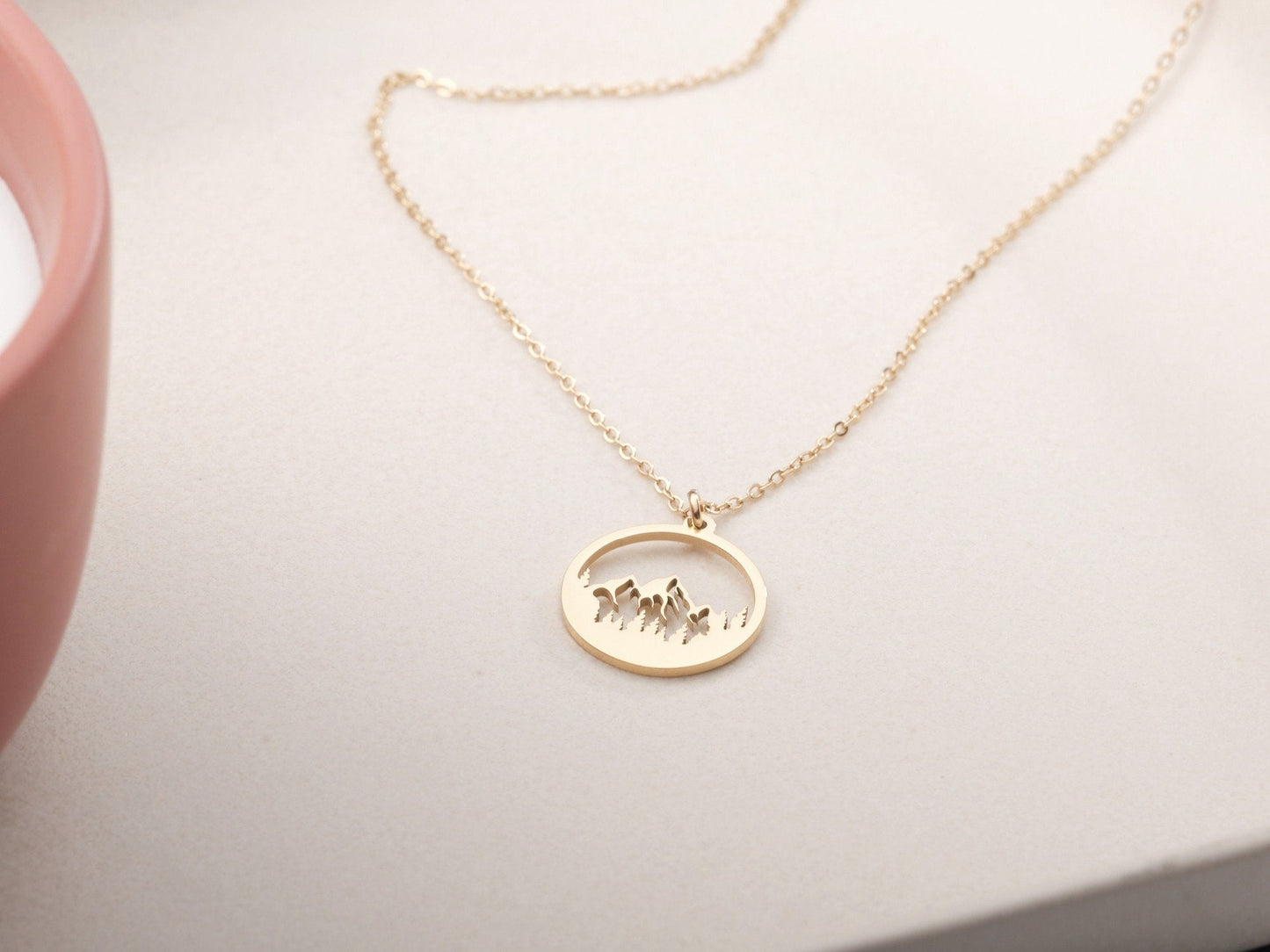 Mountain Necklace, Wanderlust Necklace, The Mountains Are Calling, Mountain Jewelry, Mountain Pendant, Mountain Charm, Mountain disc