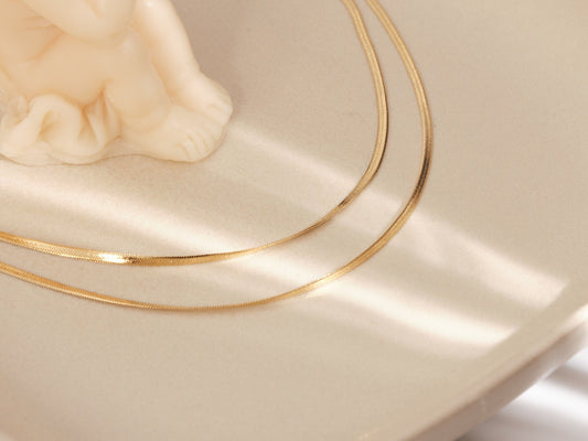 Double Herringbone Necklace, 2 in 1 Herringbone Chain, Layered Necklace Set, Snake Chain Necklace, Gold Necklace, Herringbone Choker, Gift