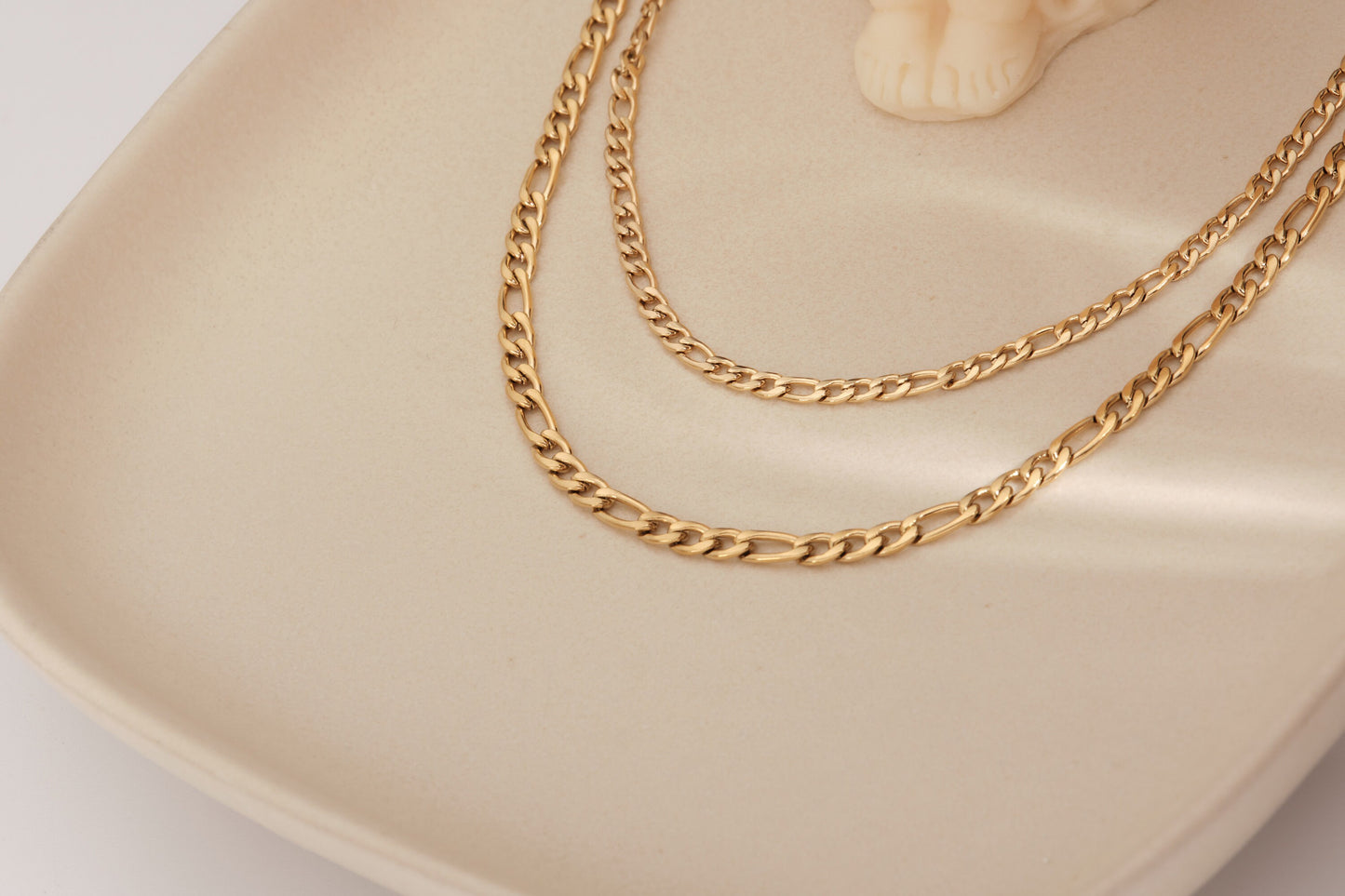18K Gold Double Figaro Chain Necklace, Gold Figaro Necklace, Gold Necklace, Double Figaro Chain, Layered Necklace, WATERPROOF