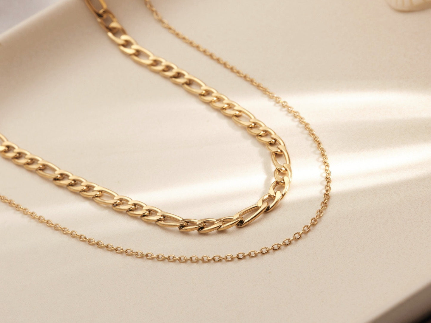 Double Chains Necklace Gold Figaro Chain Necklace, Layered Necklace, Gold Layered Chain, Double Figaro/Cable Chain Necklace, WATERPROOF