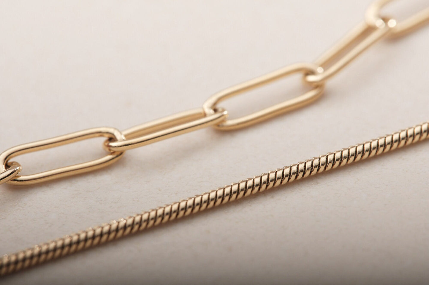 18K Gold Herringbone Necklace Set Gold Double Layered Snake Chain Set Herringbone Layering Necklace Layering Gold Chain Set Paperclip Chain