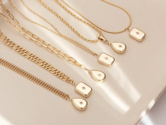 Gold Waterdrop - Square Zircon Star Necklaces, Square Geometric Necklaces, Minimalist Necklace for Women, Minimalist Rhinestone Necklace