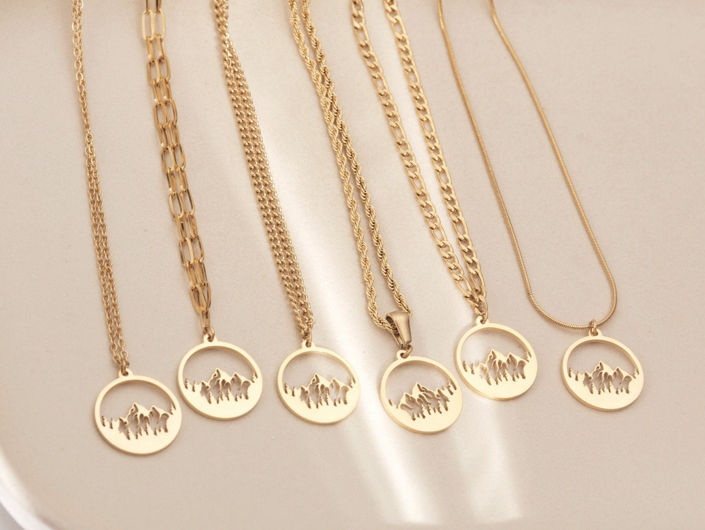 Mountain Necklace, Wanderlust Necklace, The Mountains Are Calling, Mountain Jewelry, Mountain Pendant, Mountain Charm, Mountain disc