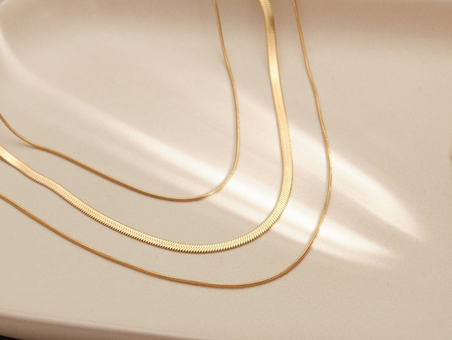 18K Gold Herringbone Necklace, 3 in 1 necklace, Gold Snake Chain Three Layer Necklace, WATERPROOF, Herringbone Chains Necklace