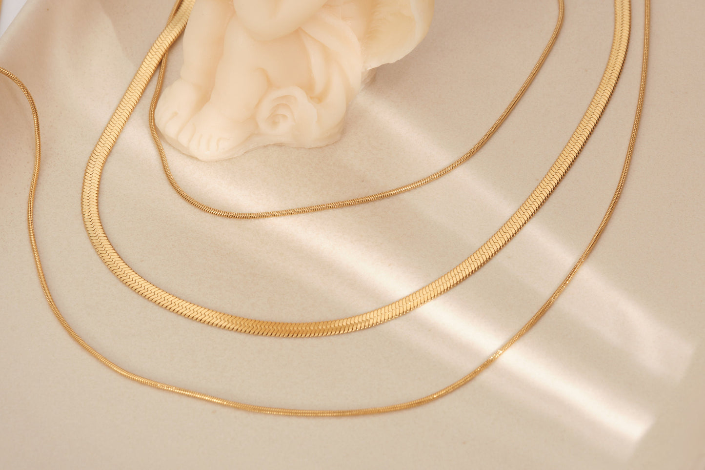 18K Gold Herringbone Necklace, 3 in 1 necklace, Gold Snake Chain Three Layer Necklace, WATERPROOF, Herringbone Chains Necklace