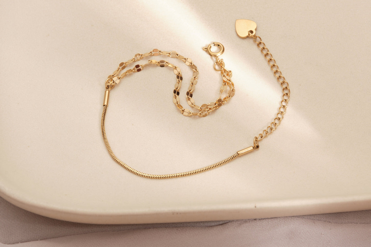 Gold Chain Bracelet, Sequin Chain Bracelet, Simple Bracelet, Lace chain bracelet Dainty Bracelet, Layering Bracelet, Herringbone Bracelet