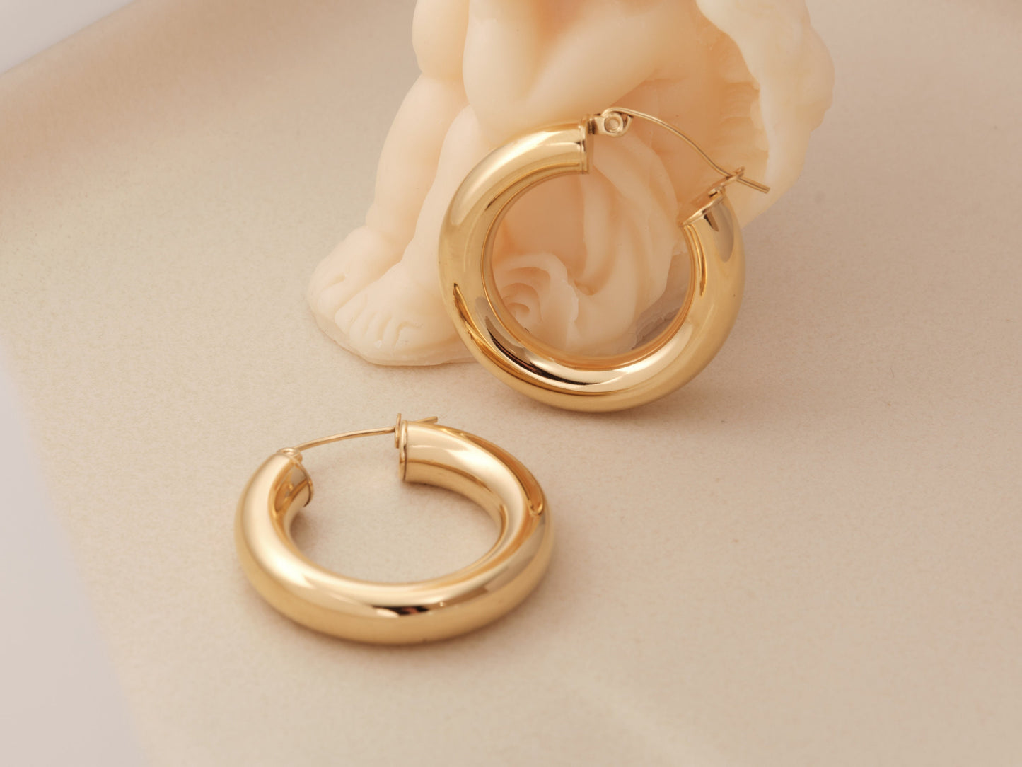 Chunky Gold Hoops,Chunky Hoops, Silver Hoop Earrings,Light Weight Hoops,Tube Hoops, Thick Hoops, Medium Hoop Earrings EXRRA THIN POST