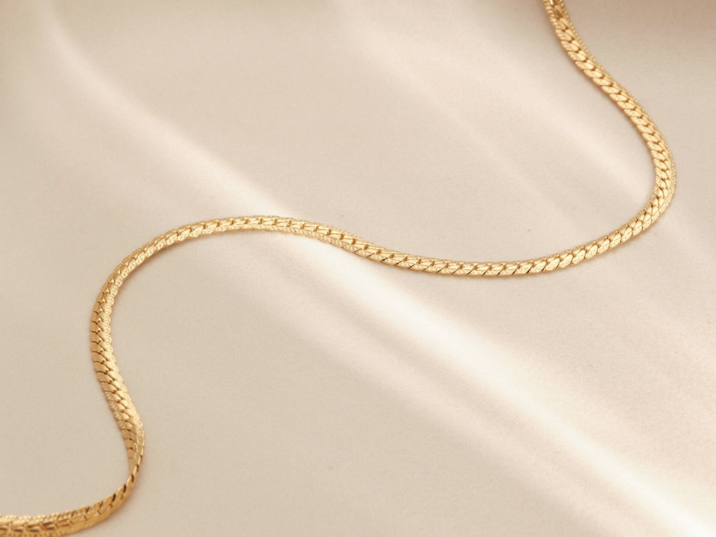 18k Gold Herringbone Necklace, Gold Herrringbone Necklace, Gold Snake Chain Choker, Flat Herringbone Choker Zircon Choker, CZ Snake