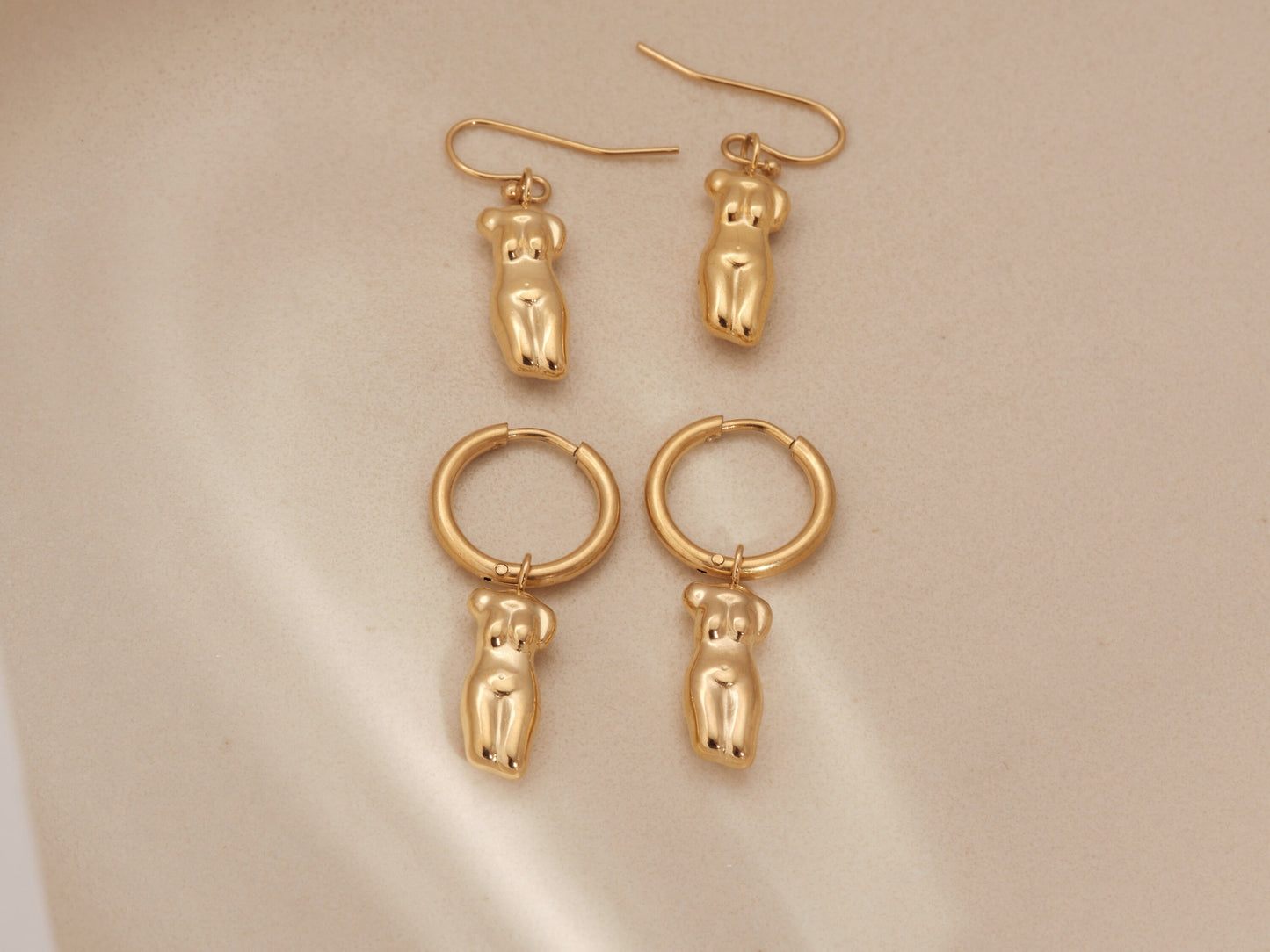 18k Gold pvd Female Bust Earrings God Body Earrings Minimalist Naked Body Hoops Nude Woman Figure Huggies Body Sculpture Gold Earrings