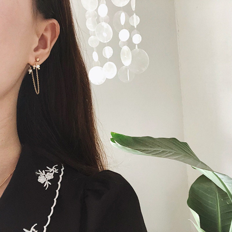 Gold Chain Earrings, Freshwater Pearl Earrings, Dainty Earrings, Minimalist, Gold Dangle Earrings, WATERPROOF Earrings, Drop Chain Earrings